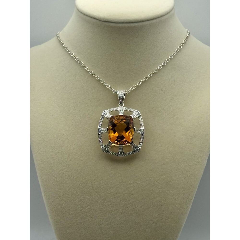 Huge Natural Citrine Gemstone Pendant With Rhodium Plated Sterling Silver